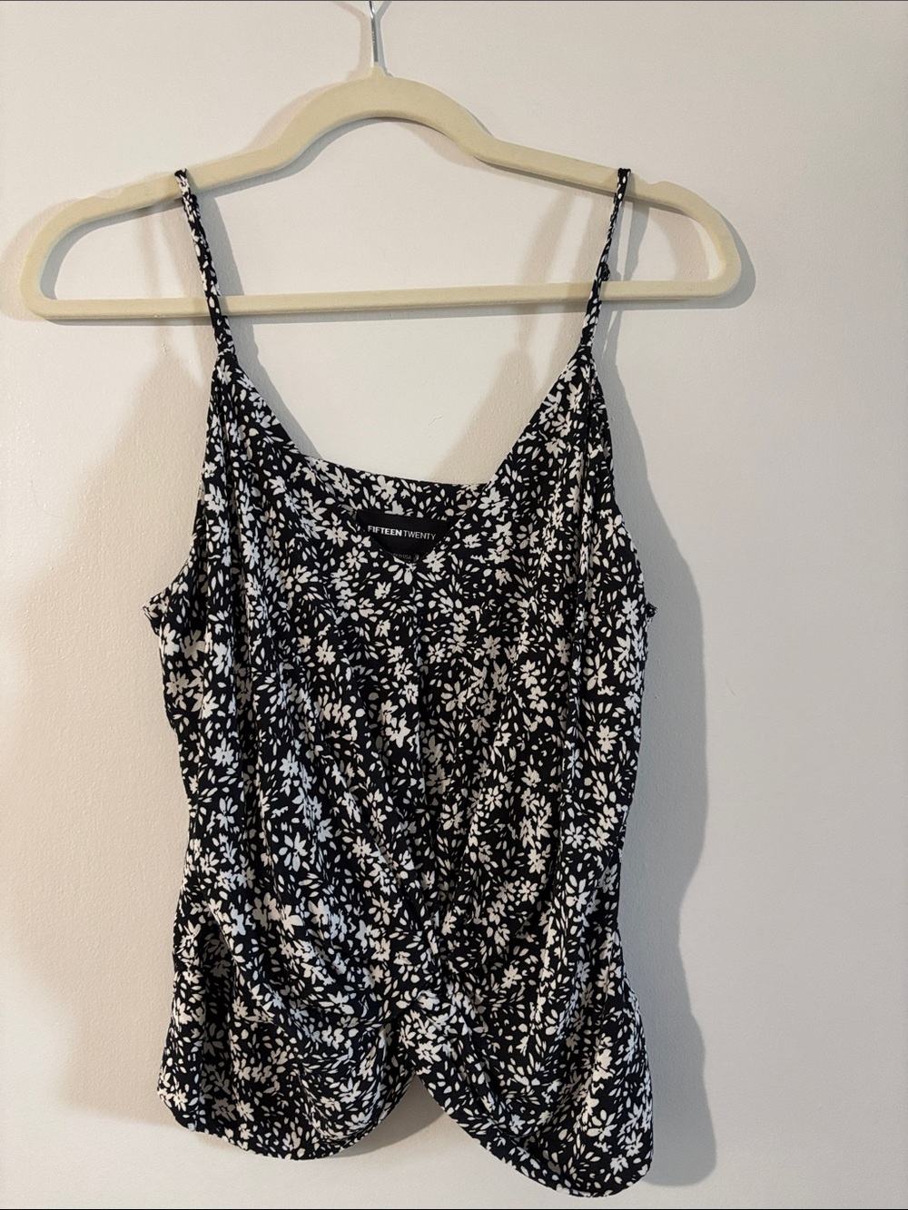 Fifteen Twenty Black & White Floral Twist-Front Camisole